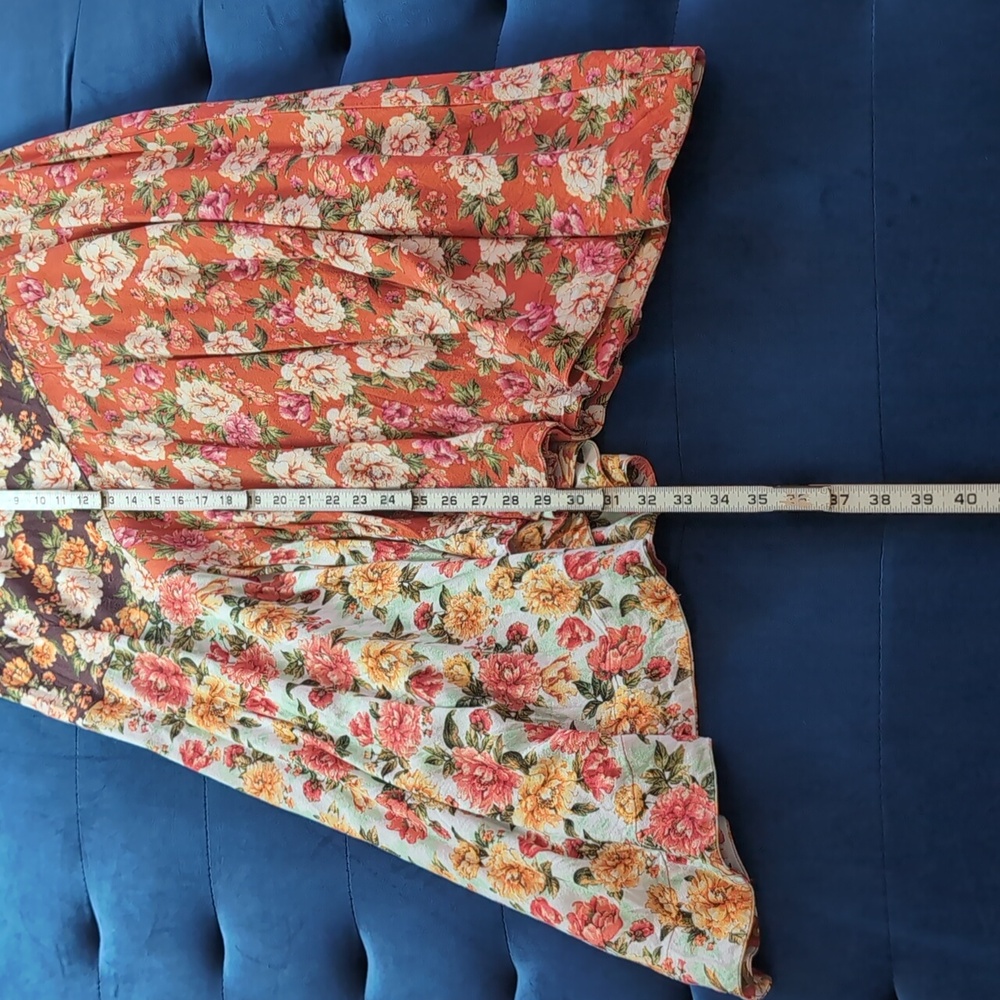 Farm Rio Anthropologie Asymmetrical Floral Patchwork Midi Skirt - Picture 8 of 11